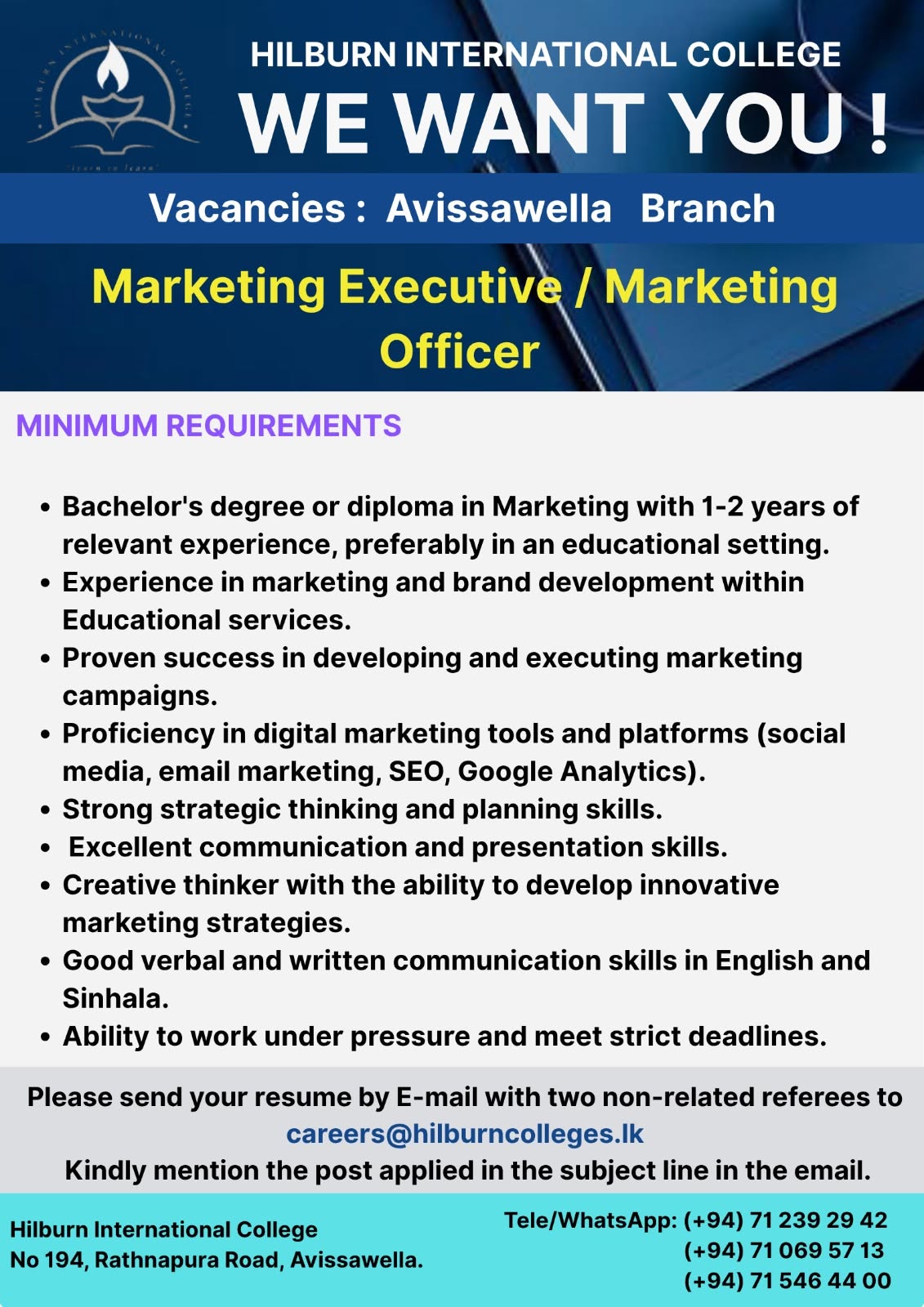Marketing Executive / Marketing Officer